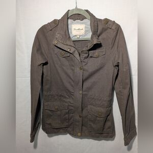 Snobbish Utility Military Jacket Olive Green Full Zip & Button Front Casual Sz S